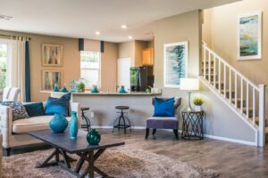 Bright, staged living room ready for showings