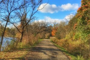 Fall trail through woods and prairie
