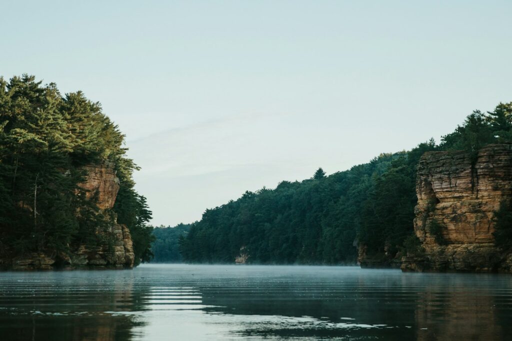 Wooded river bluffs on the St. Croix