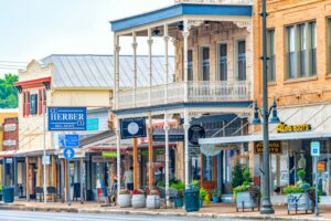 Historic storefronts on a small-town main street